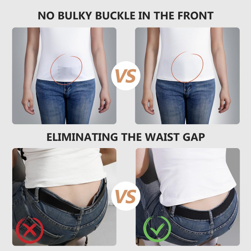 JASGOOD No Show Women Stretch Belt Invisible Elastic Web Strap Belt with Flat Buckle for Jeans Pants Dresses - Image 3